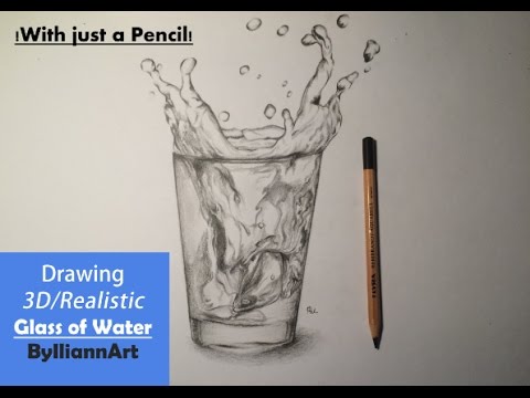 Drawing 3D Glass of water/with just a pencil/Easy/Tutorial - YouTube