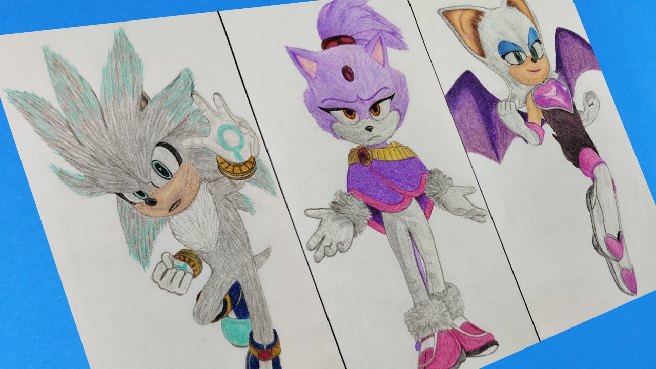 Dibujo Silver el Erizo Blaze the Cat y Rouge the Bat | Sonic Movie
