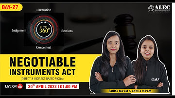 DAY:27 Negotiable Instruments Act (NIA) for MPCJ Prelims 2022 | MCQ 360 | ALEC for Judiciary