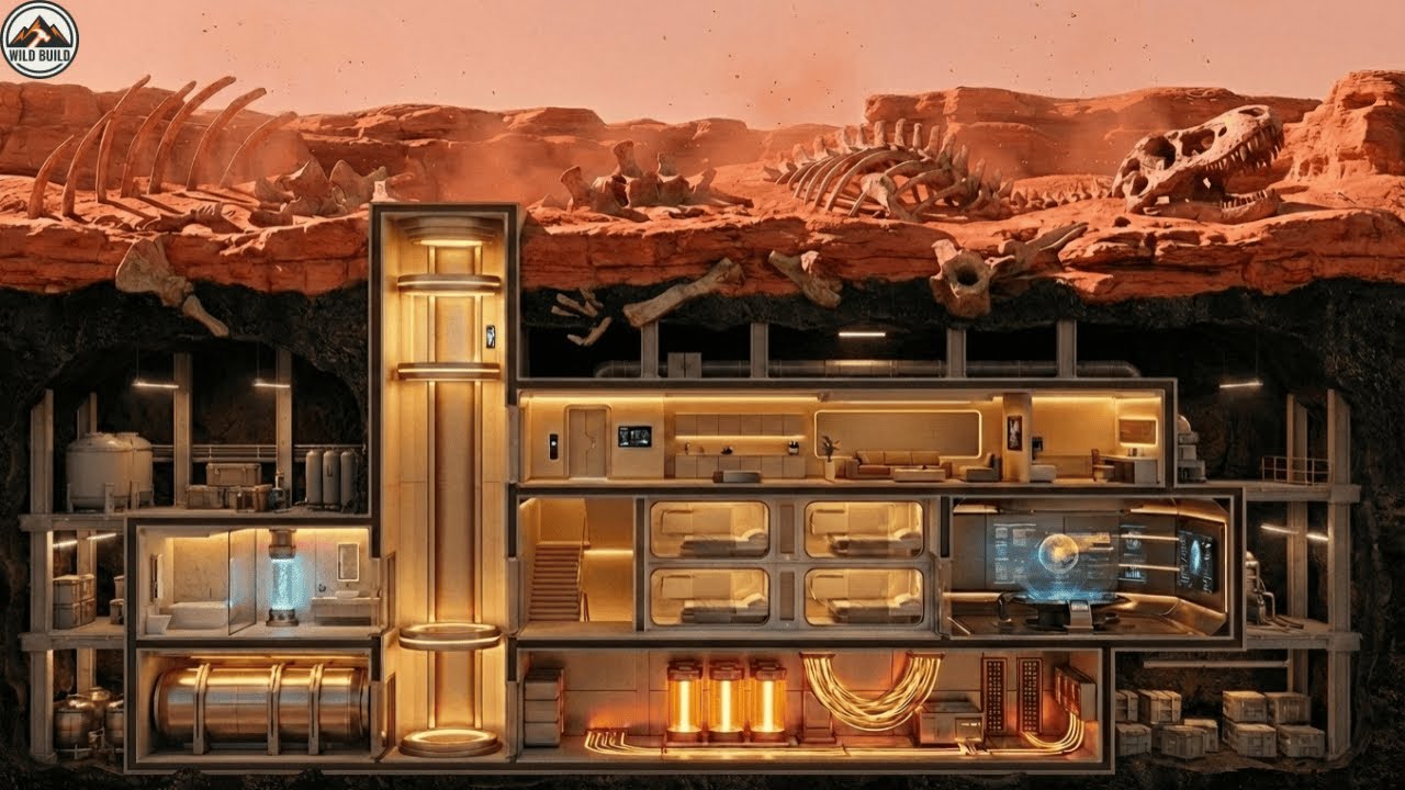 This man Built a SECRET HOUSE Under a Dinosaur Fossil - Building a house in the Desert (ASMR).