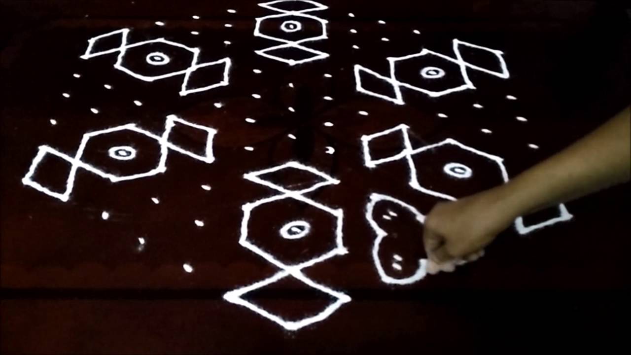 Chocolate kolam with 13 -7 middle| chukkala muggulu with dots | rangoli designs