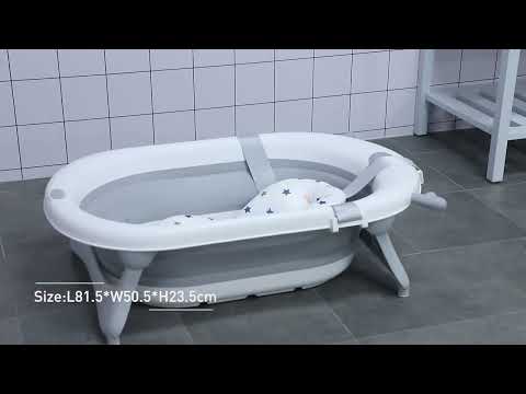 HOMCOM Foldable Baby Bathtub w/ Temperature Warning Plug