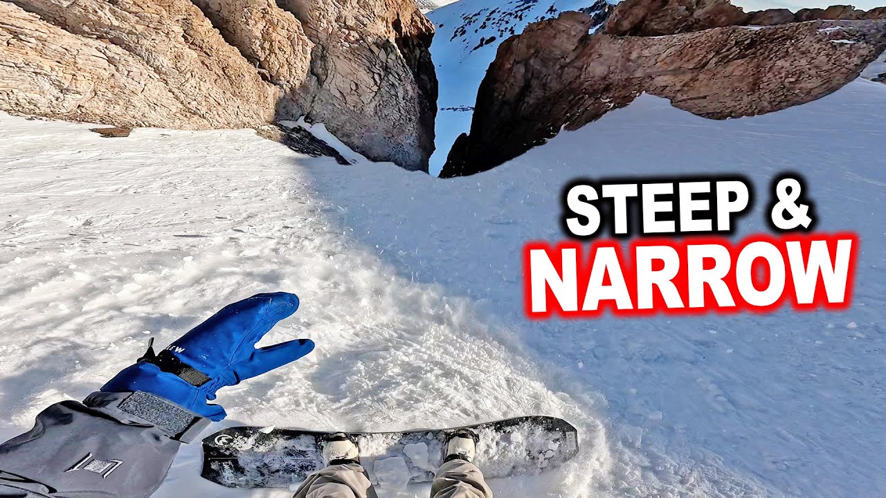 Snowboarding in Chile - Riding Down a Steep & Narrow Chute