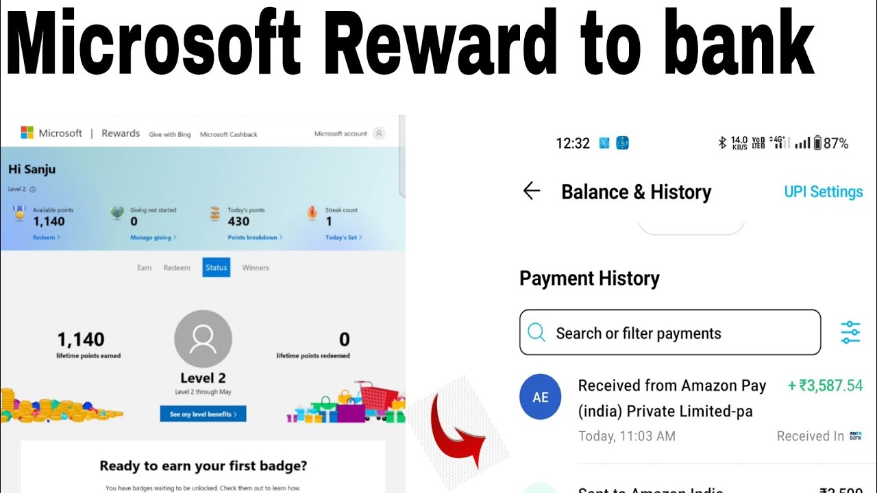 Microsoft Reward to bank account Amazon to bank account transfer