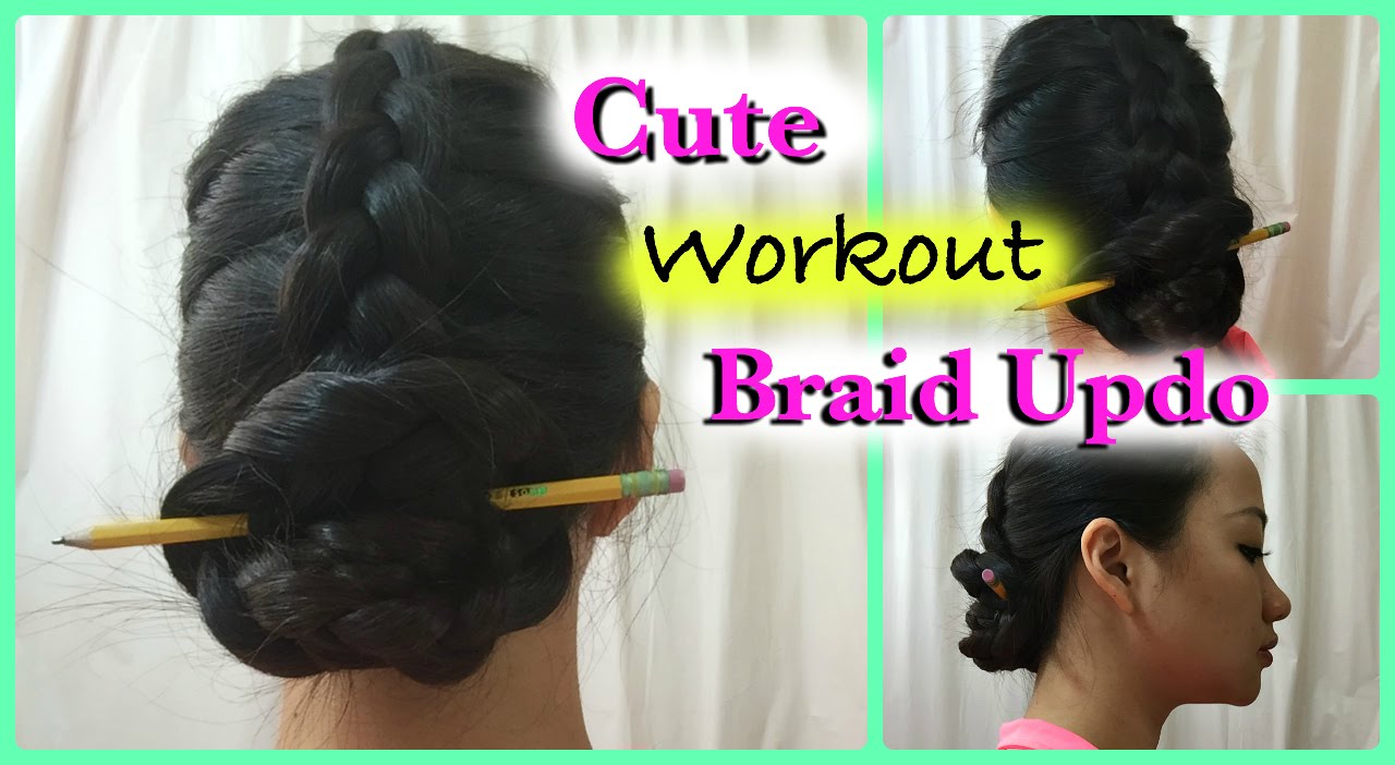 Workout Braid Updo Long Hair Dutch Braid Into Chinese Bun Youtube