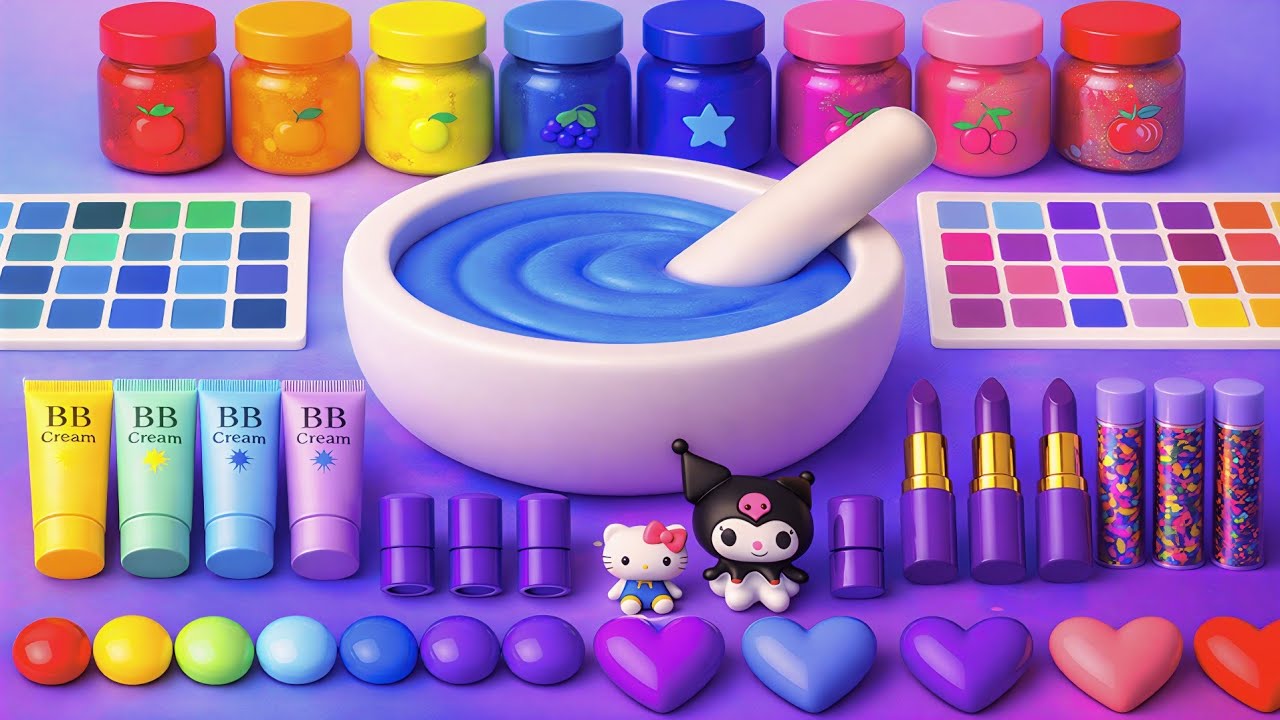 Satisfying Video ASMR | How to Make Mixing Shiny Cosmetics and Lipstick Toys in Rainbow Glossy Slime