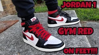air jordan 1 mid gym red on feet
