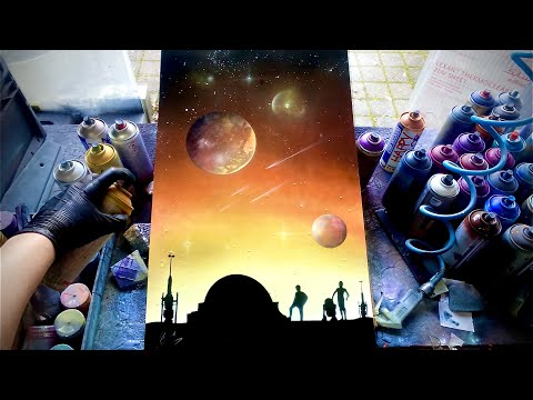 Tatooine Planet with TWO SUNS - Star Wars SPRAY PAINT ART by Skech (Glow In The Dark)