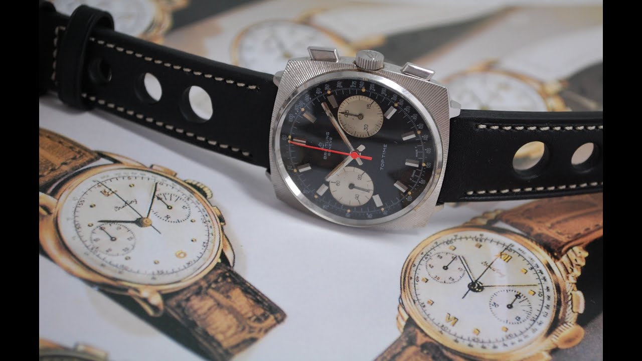 c1969 Breitling Top Time men's vintage reverse panda chronograph watch.  Model reference 2007.1