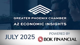 BOK Financial Monthly Economic Update - July 2025
Hear from Steve Wyett, BOK Financial Chief Investment Strategist, on the latest AZ Economic Insights in July 2025.
Take a look at the Arizona Economic Dashboard to learn more!
https://phoenixchamber.com/economic-development/arizona-economic-insights/
Keep in touch with the Greater Phoenix Chamber on social media!
X: @phxchamber
Instagram: @phxchamber
Facebook: @phxchamber
LinkedIn: @GreaterPhxChamber
phoenixchamber.com BOK Financial Monthly Economic Update - July 2025