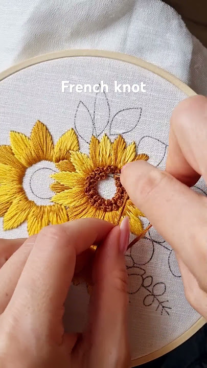 French knot Sunflower embroidery #embroidery #handembroidery #handmade #stitch #art #sunflower