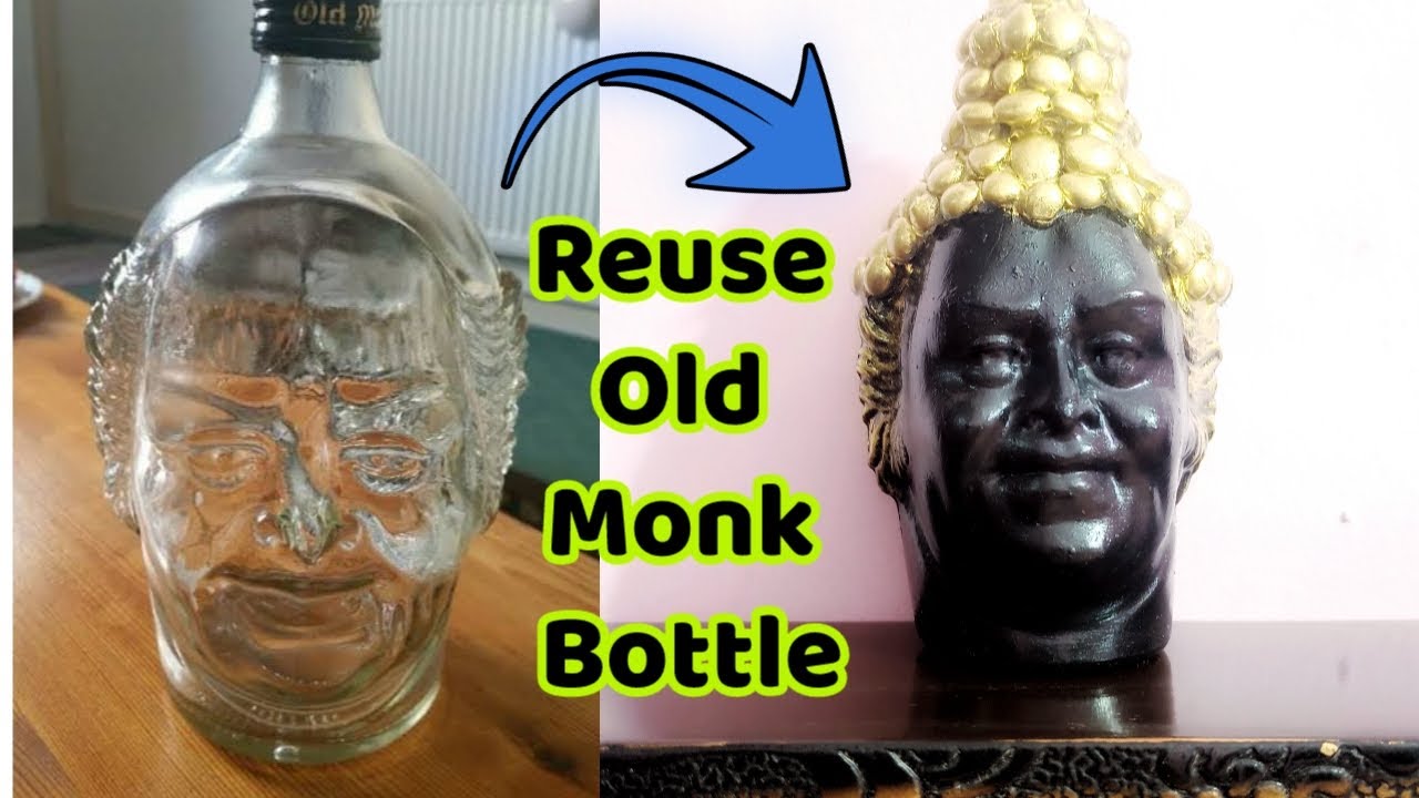 DIY - Reuse Old Monk Bottle | Buddha Bottle Art | Bottle Craft Ideas | Home decor - YouTube