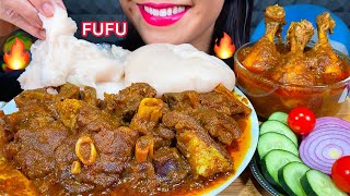 ASMR AFRICAN FUFU, SPICY CHICKEN &amp; MUTTON CURRY, VEGETABLES MUKBANG MASSIVE Eating Sounds