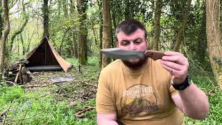 Solo overnight camp in local woodland using Hungarian lavvu, upgraded axe, tools & upgraded kit