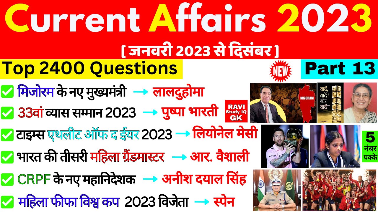 Current Affairs 2023 Top 2400 Questions | Jan To Dec 2023 | Part 13 ...