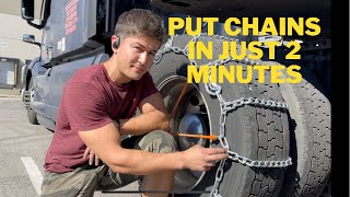 How to put chains on semi truck tire in just 2 Minutes