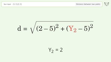 Find the distance between two points p1 (5,5) and p2 (2,2): Step-by-Step Video Solution