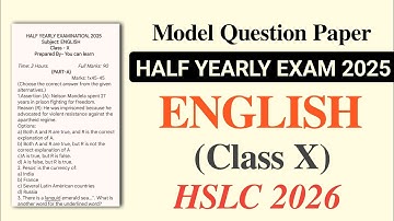 Model Question Paper For Half Yearly Exam 2025 | Subject- English | Class X | You can learn