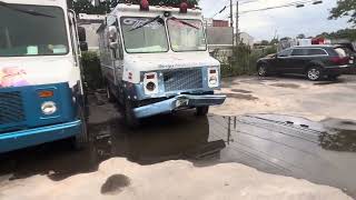 A mess up front of one of the tasty frosty trucks 