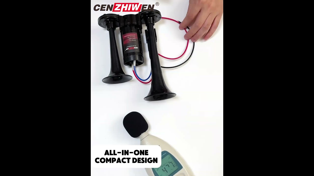 Super Loud 2 Trumpet Air Horn Kit Black 130dB with Compressor