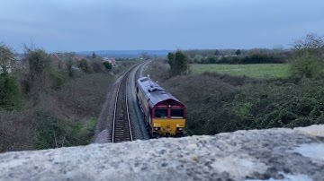DB/EWS Class 66 is seen passing Mudhill Overbridge with a 3 tone