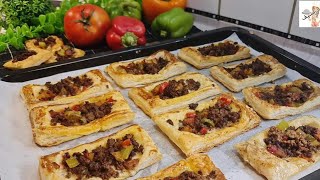 فطائر  باللحمة المفرومة والجبن الطعم يجنن والريحة خطيرة مالية البيتpuff pastry with meat