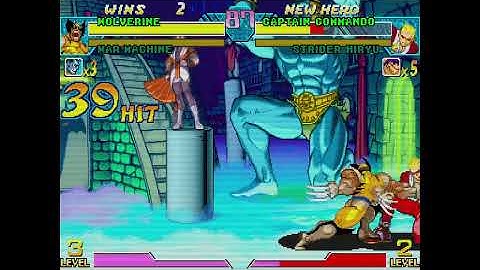 Marvel vs. Capcom - Wolverine, Gold War Machine vs. Captain Commando, Strider Hiryu 2