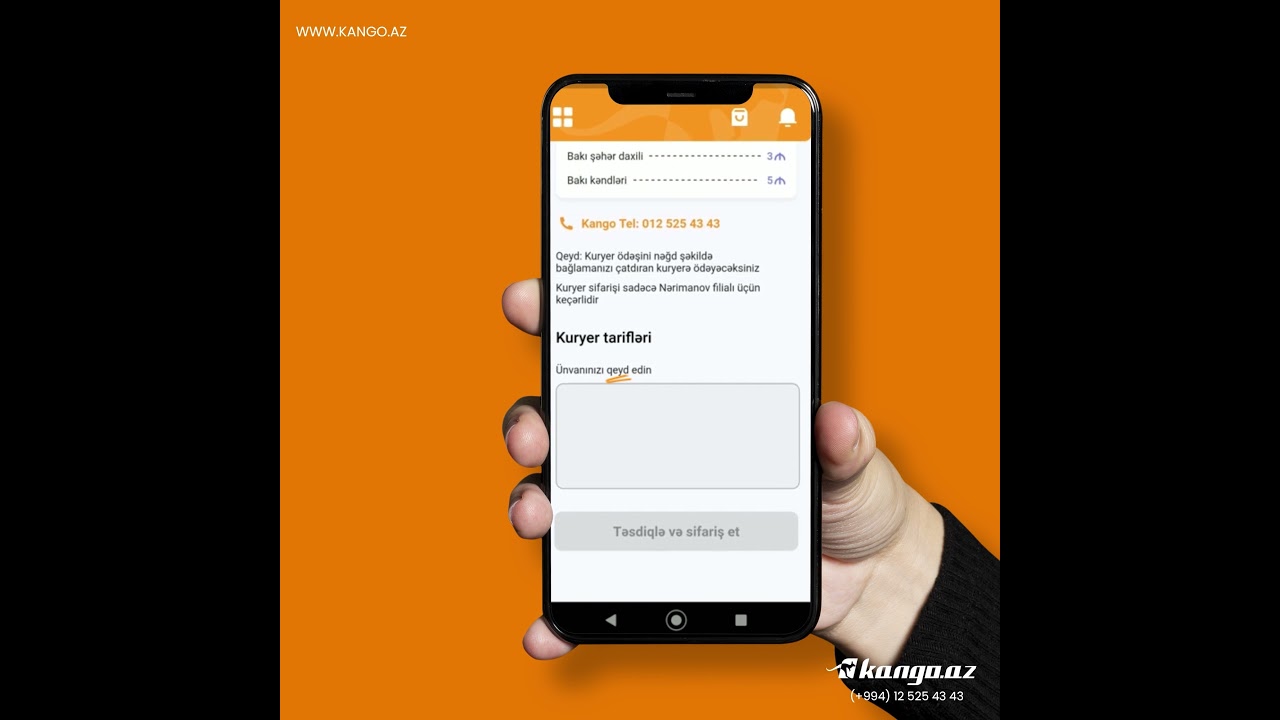 Kango tətbiqetməsi ilə kuryer sifarişi.