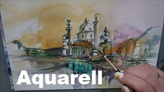 Aquarell Karlskirche -  watercolor - Vienna karlskirche - Speed painting
