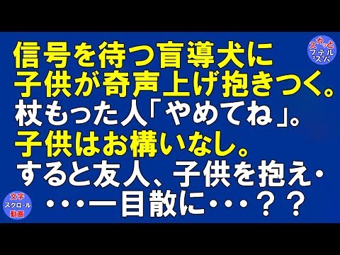 【スカッとする話】子供が、信号待ちの盲導犬に奇声を上げ抱きついた。杖もった人「やめてね」。子供はお構いなし。すると友人、子供を抱え一目散に…〔スカッとフェスティバル〕
