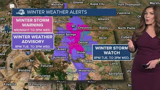 Heavy, wet spring snow moves into Denver metro Tuesday through Wednesday