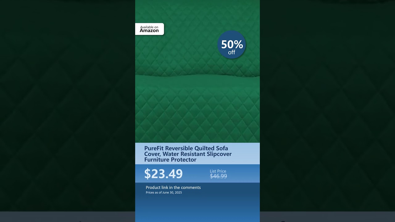 PureFit Reversible Quilted Sofa Cover, Water Resistant Slipcover Furniture Protector