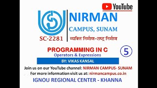 5. Programming in C - Operators, Operands and Expressions