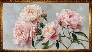 Blush Pink Peony TV Frame Art | Textured Floral Digital Wall Art for Samsung Frame TV screenshot 5