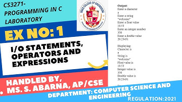GRACE COE-CSE-CS3271-Programming in C Laboratory-Ex1-I/O statements, operators and expressions
