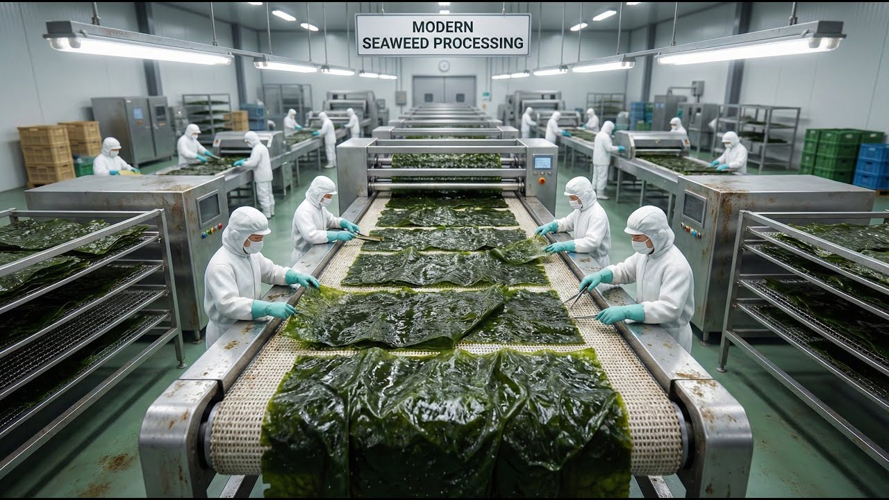Inside a modern seaweed processing factory: The process of turning seaweed into delicious food!
