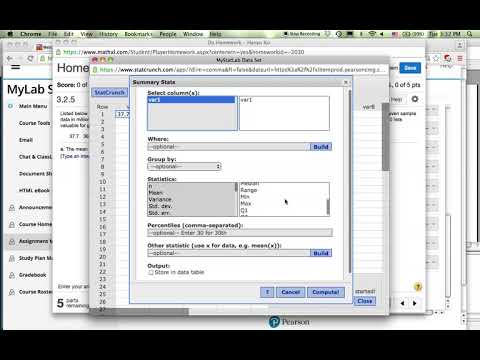 how to use StatCrunch to find center and variation of data