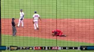 20140814 爆米花對抗賽 中華vs綺麗 3下 重心變換來不及 王偉仲遭牽制夾殺出局