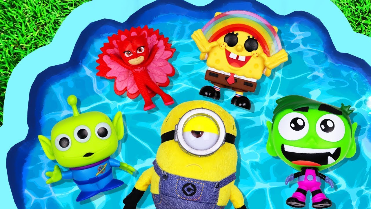 Learn Colors with Toys in Pool for Kids, Minions, Super Heroes, Disney ...