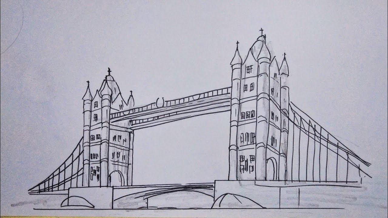 How to draw London bridge , big ben