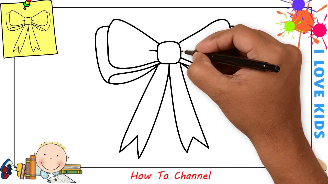 How to draw a bow EASY step by step for kids, beginners, children 3 ...