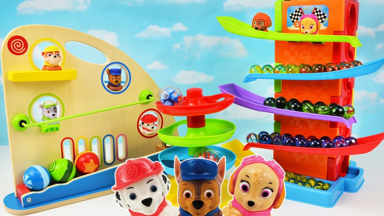 Learn colors with paw patrol and marble maze ball tower wooden toys