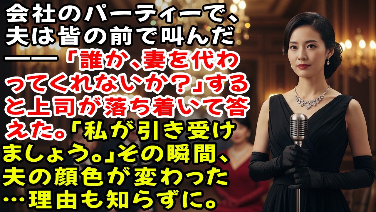 会社のパーティーで、夫は皆の前で叫んだ――「誰か、妻を代わってくれないか？」すると上司が落ち着いて答えた。「私が引き受けましょう。」その瞬間、夫の顔色が変わった…理由も知らずに。