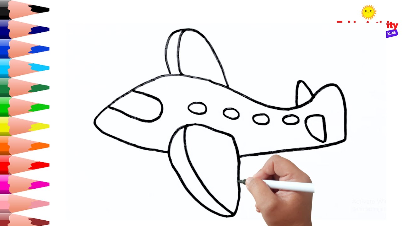 How To Draw A Plane | Easy Drawing And Coloring Plane - Vehicles For ...