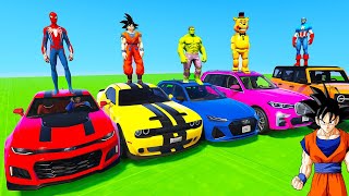 Spiderman Cars Multi Ramp Desert Challenge Superhero Hulk Bike Monster Truck Motos Stunt - Gta V