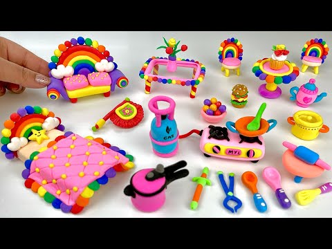 Amazing technique make miniature kitchen set, Rainbow furniture, bed, Sofa, table with polymer