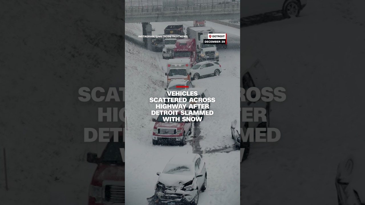 Vehicles scattered across highway after Detroit slammed with snow