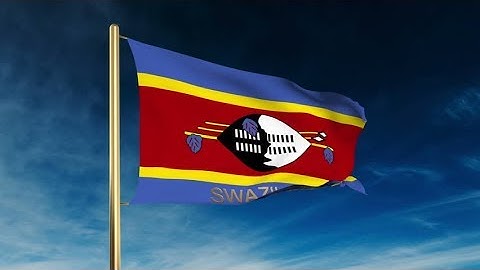 4K Swaziland flag slider style with title. Waving in the wind with cloud background animation Stock