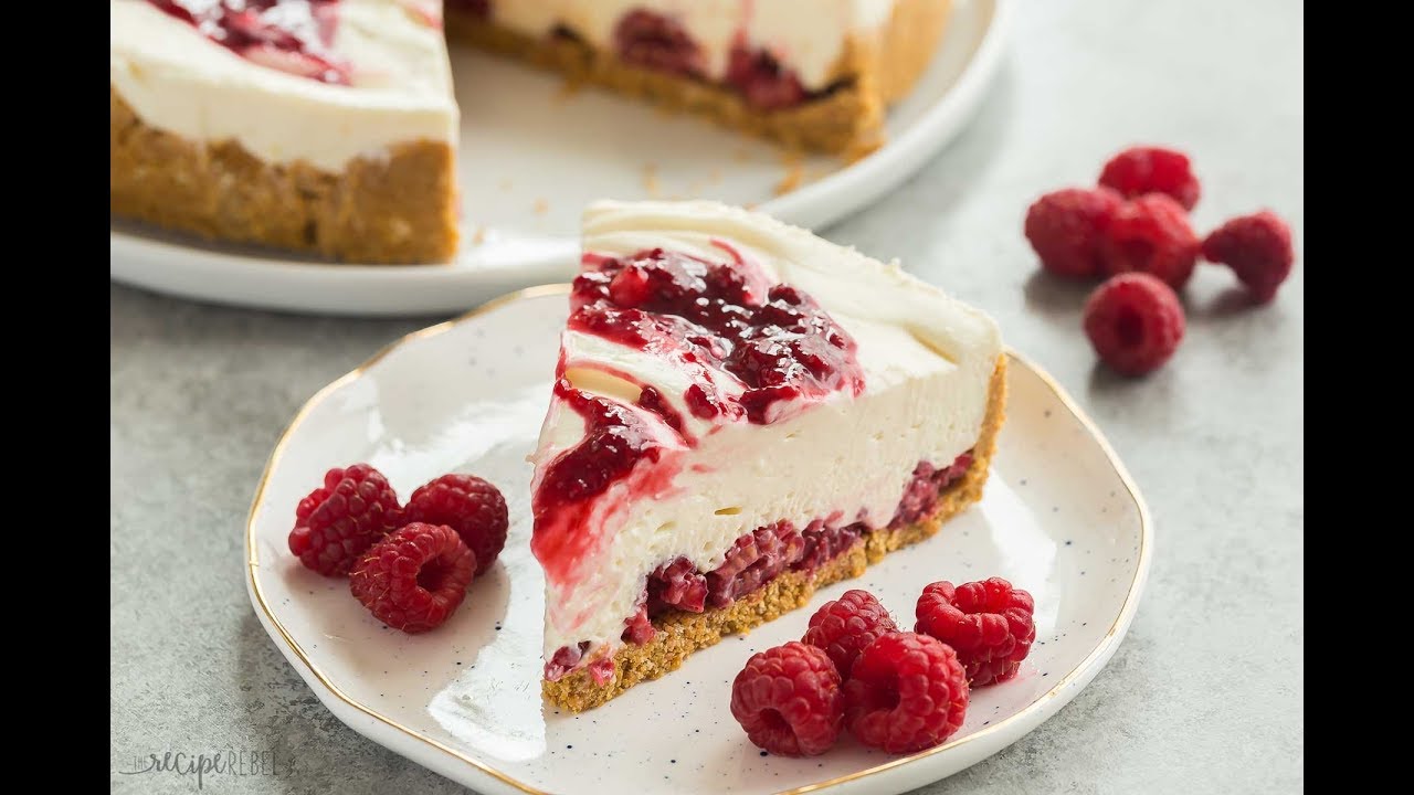 No Bake White Chocolate Raspberry Cheesecake Recipe - YouTube