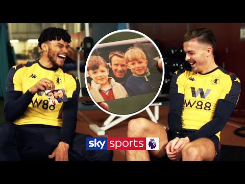 Jack Grealish & Tyrone Mings laugh over the early pictures from their careers